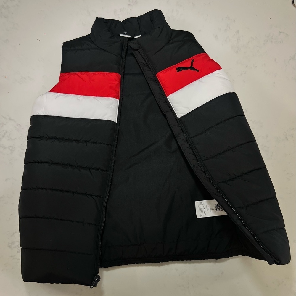 Puma Kids Black, Red & White Puffer Vest